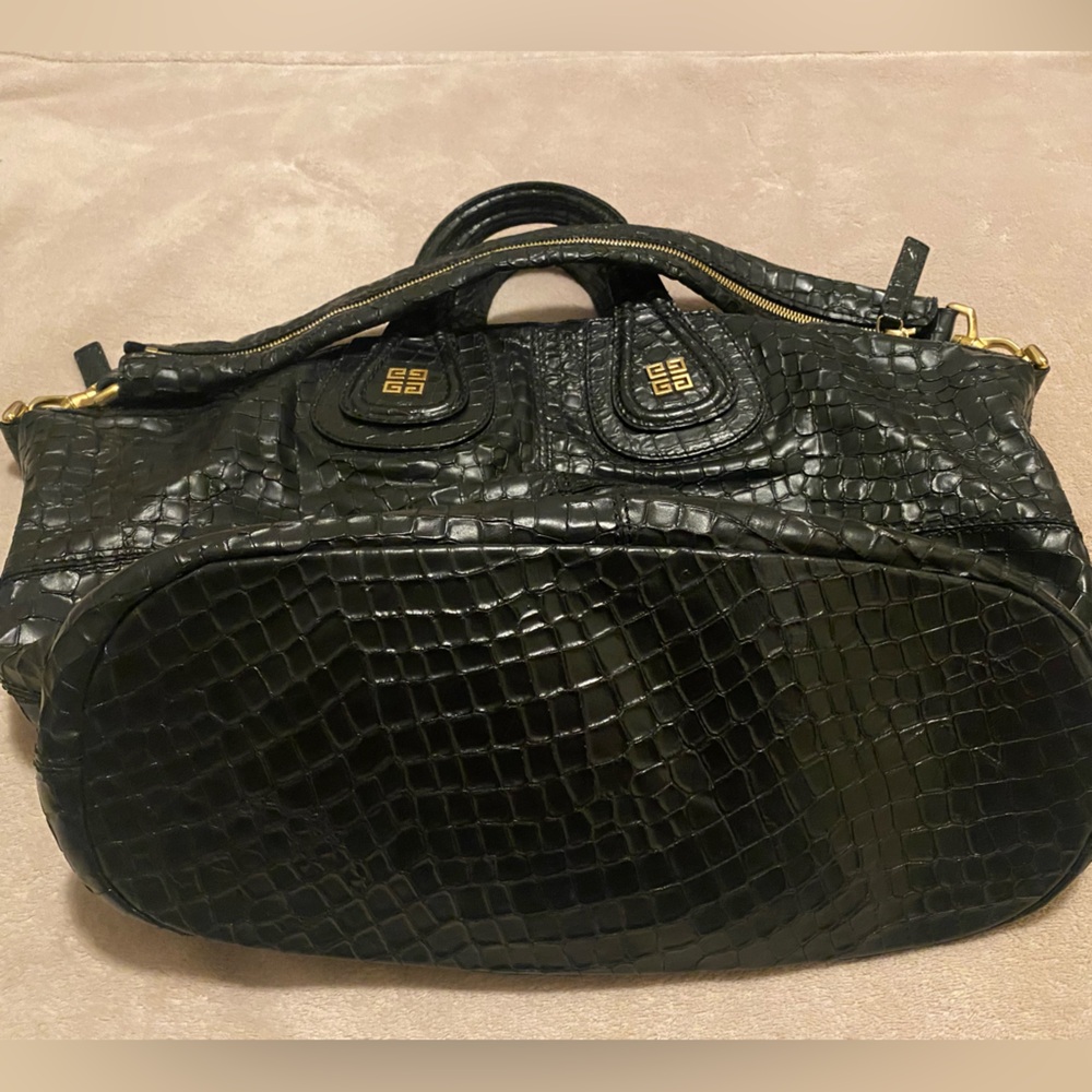 Givenchy Black Crocodile-Embossed Satchel - Picture 7 of 8